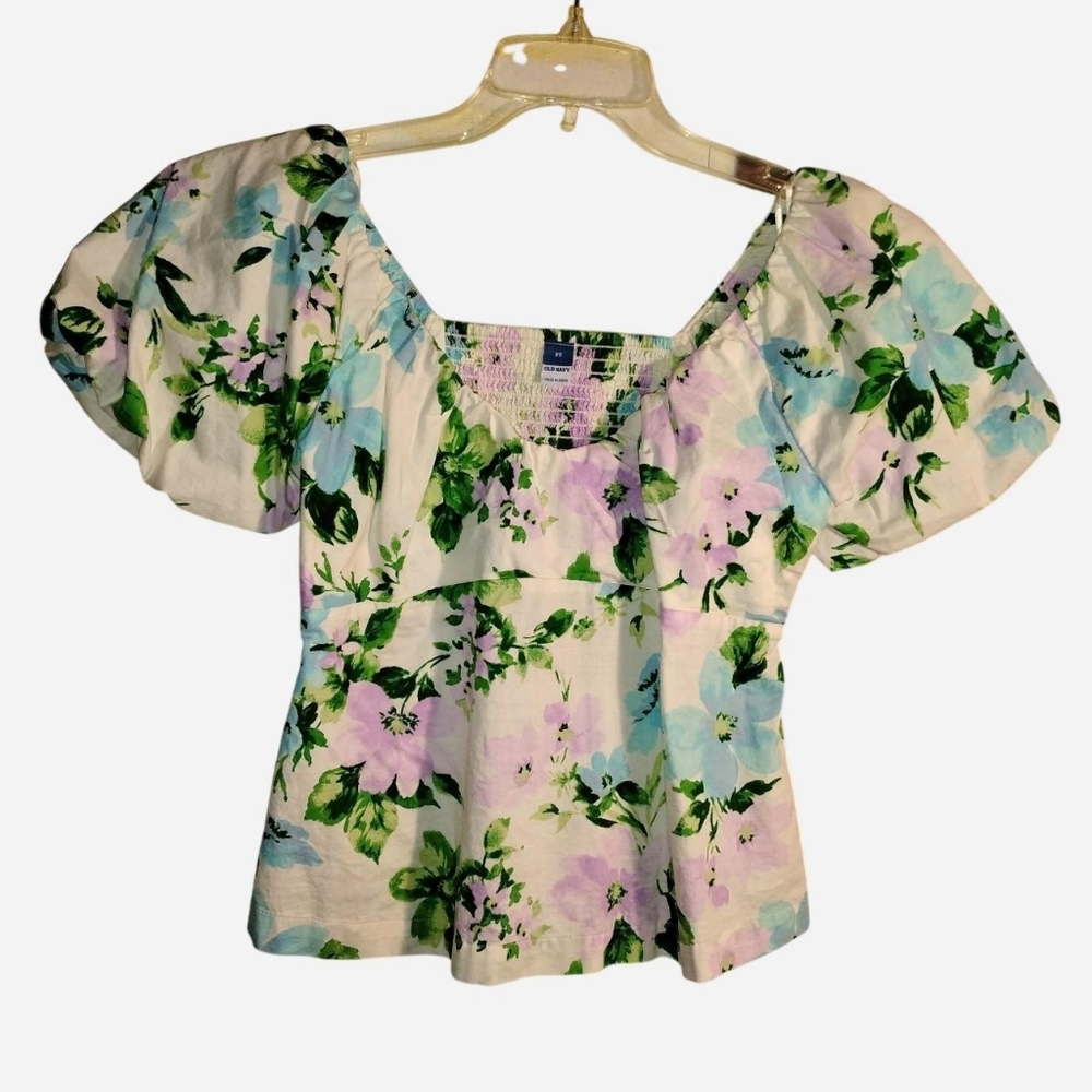 Floral  Puff-Sleeve Top - Size XS